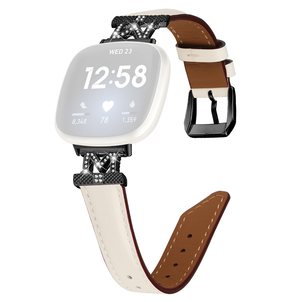 Watch Strap for Fitbit Versa 3 Versa 4 Sense Sense 2 M Shape Rhinestone Decor Genuine Cowhide Leather Band with Black Buckle Watch Strap for Fitbit Versa 3 Versa 4 Sense Sense 2 M Shape Rhinestone Decor Genuine Cowhide Leather Band with Black Buckle